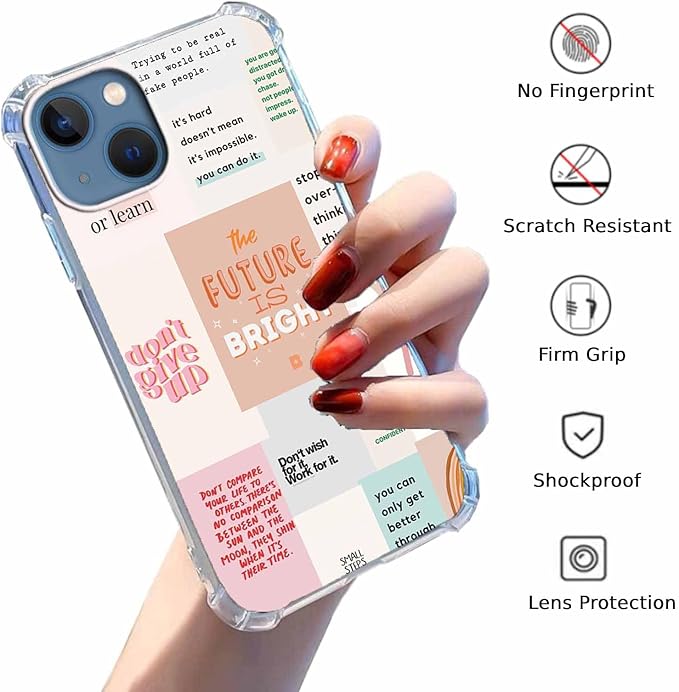 Case for iPhone 15 Plus with Motivational Quotes Design,Encouraging Words Collage Pattern for Teen,Soft TPU Bumper Phone Cover(15plus,Positive)