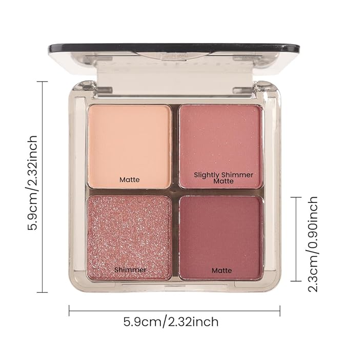 Eyeshadow Quads Glitter Matte Eyeshadow Palette, Nude Pink Dark Red Shimmer Sparkly Eyeshadow Palette Makeup, Daily Prom Eyeshadows Long-Lasting Waterproof Women Girls Eye Shadow 1#