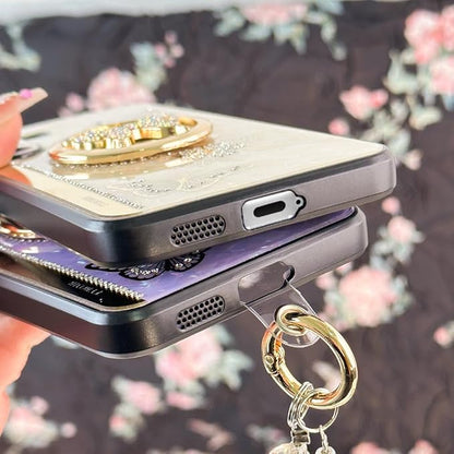 for Samsung Galaxy A36 Case with Kickstand,A36 5G Phone Case Girly Bling Diamond Butterfly Design,Luxury Plating Sparkle Pearl Hard Back Soft TPU Bumper with Bead Strap for Women Girls Pink
