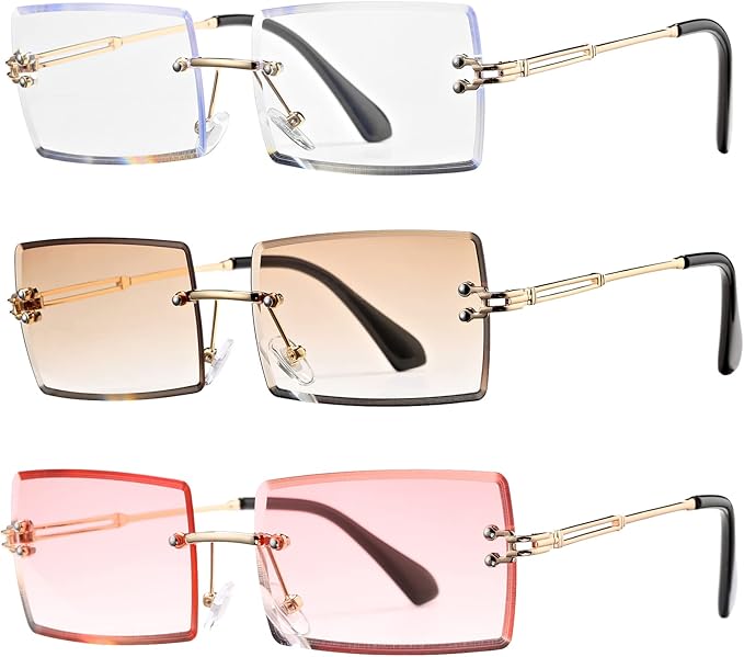 Rectangle Sunglasses for Men/Women Small Rimless Square Shade Eyewear