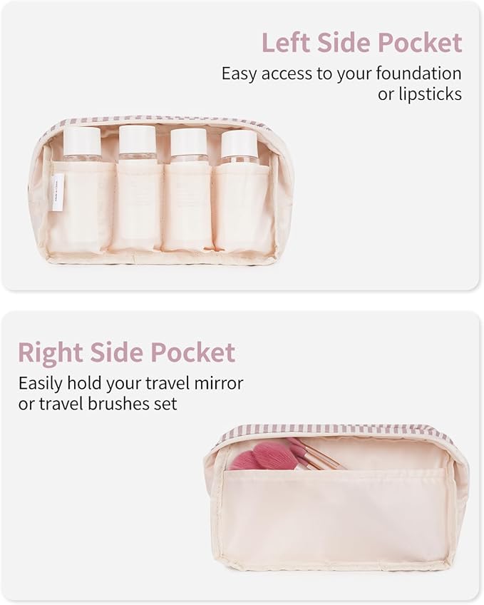 Narwey Small Makeup Bag for Purse Travel Makeup Pouch Mini Cosmetic Bag Zipper Pouch for Women (Dusty Rose Stripe, Small)
