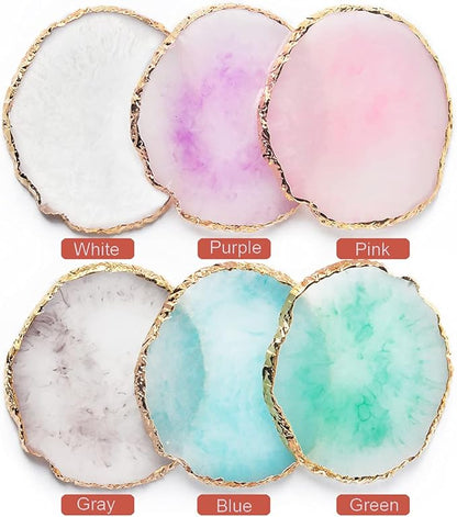 2 Pack Resin Nail Art Palette, Nail Painting Mixed Color Palette, Gilded Edge Nail Gel Color Makeup Display Board Pallet (White+Pink)