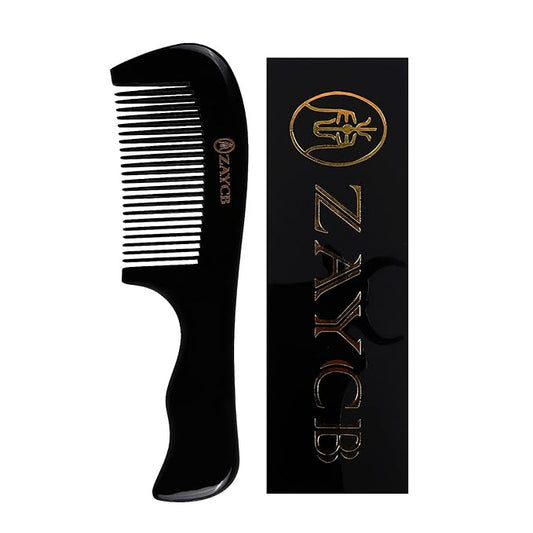 Hair Comb, 100% Buffalo Horn Fine Tooth Comb, Anti-Static Hair Styling Detangling Comb for Men, Women and Kids, For All Hair Types (Black)