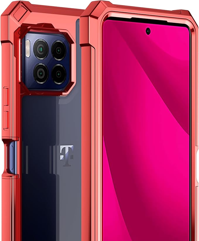 Ailiber for TMobile REVVL 7 Pro 5G Phone Case, Clear Case with Screen Protector, Dual Layer Shockproof Bumper, Transparent [Anti Yellowing], Slim Cell Phone Cover for Metro REVVL 7 Pro 5G-Red