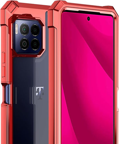 Ailiber for TMobile REVVL 7 Pro 5G Phone Case, Clear Case with Screen Protector, Dual Layer Shockproof Bumper, Transparent [Anti Yellowing], Slim Cell Phone Cover for Metro REVVL 7 Pro 5G-Red