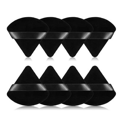 8Pcs of Triangular Powder Puff Makeup Sponges, Made of Super-soft Velvet, Designed for Contouring, Eye, and Corner, Beauty Blender Foundation Mixing Container.(Black)
