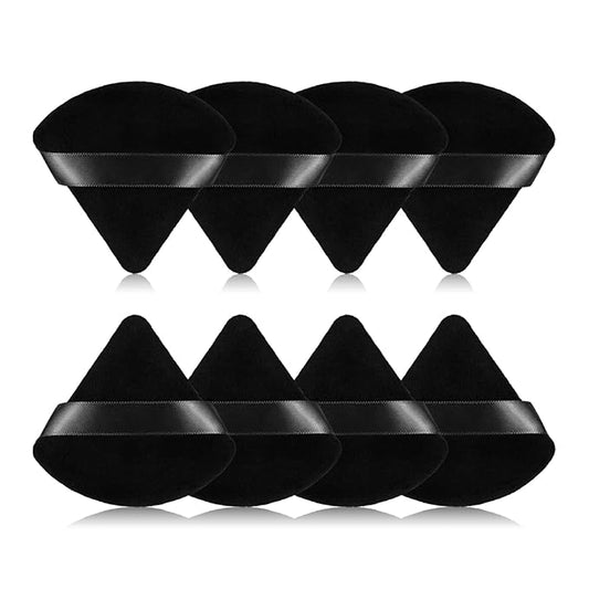 8Pcs of Triangular Powder Puff Makeup Sponges, Made of Super-soft Velvet, Designed for Contouring, Eye, and Corner, Beauty Blender Foundation Mixing Container.(Black)