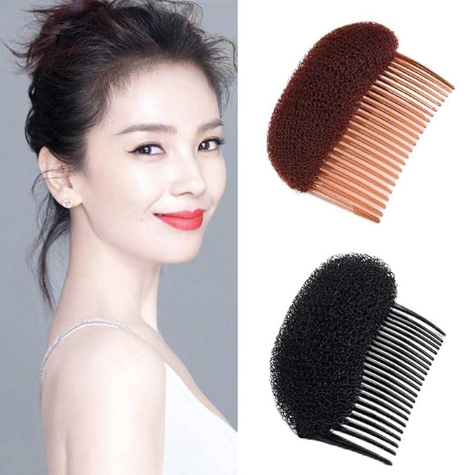 2PCS Women Lady Girls Soft Sponge Foam Hair Base Inserts Bump Up Hair Pads Stick Bun Maker Hair Styling Clip Hair Comb Braid Tool Hair Styling Accessories Brown