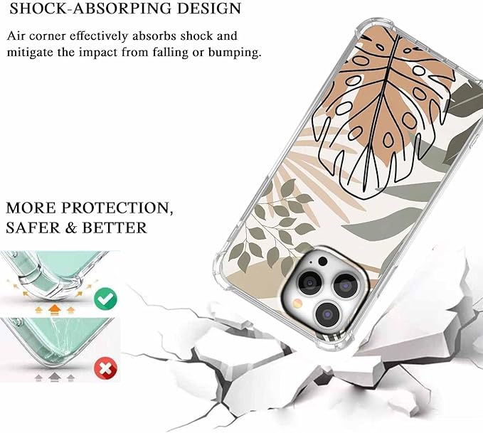 Case for iPhone 14 Pro Max with Green Leaves Design,Abstract Minimalist Plant Art Pattern,Soft TPU Bumper Phone Cover(14pm,Leaf)