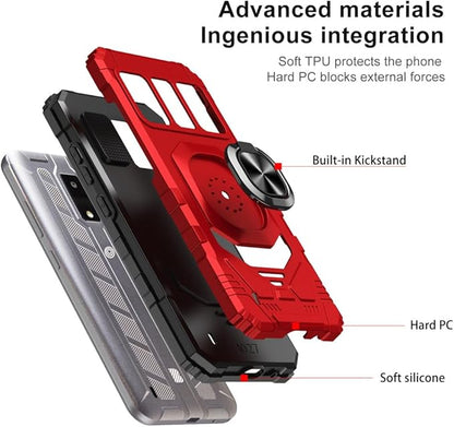 for Blu View 4 Case with 1 Pack Screen Protector,Dual Layer Hybrid Heavy Duty Defender Protection,Sleek Rugged Reinforced Cushion Corner Kickstand Shockproof Bumper Cover for Blu View 4 B135DL Red