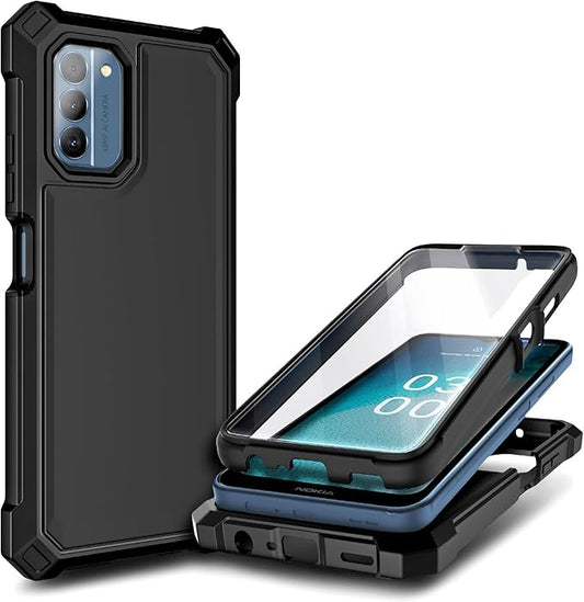 NZND Compatible with Nokia G100 Case (N150DL) /Nokia C300 (N155DL) with [Built-in Screen Protector], Full-Body Protective Shockproof Rugged Bumper Cover, Impact Resist Phone Case (Black)