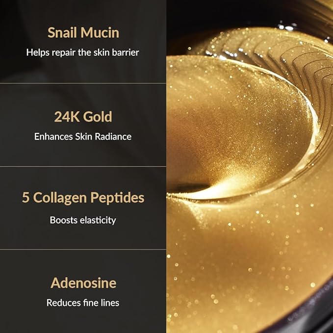MIZON 24K Gold and Snail Mucin Hydrogel Under Eye Patches for Puffy Eyes Dark Circles Moisturizing Fine Lines Korean Skincare Pack of (Pack of 2, 120 Pairs)