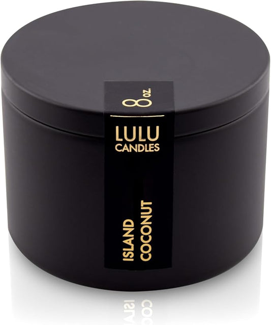 Lulu Candles | Island Coconut Scented Candle | Smells Like a Tropical Vacation | Luxury Scented Soy Tin Candle | Hand Poured in The USA | Highly Scented & Long Lasting (8 Oz. Tin)
