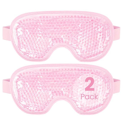 NEWGO Cooling Mask for Puffy Eyes, Cold Ice Pack for After Surgery, Tension Stress Relief, Itchy Eyes, Headaches, Dark Circles - Pink 2 Pack