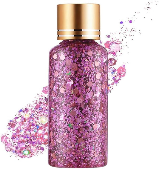Holographic Body Glitter Gel for Face, Body, Nail, Super Long Lasting Waterproof Quick Dry Liquid Chunky Glitter Eyeshadow for St. Patrick's Day Makeup Accessories, 1oz (Pink)