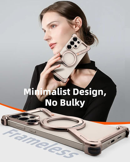 OATSBASF Minimalist Phone Case Compatible with Samsung Galaxy S25 Ultra, 360° Rotation Kickstand Aluminum Metal Frameless Design Bumper Case, Protective Shock Grade Shell, Desert Titanium