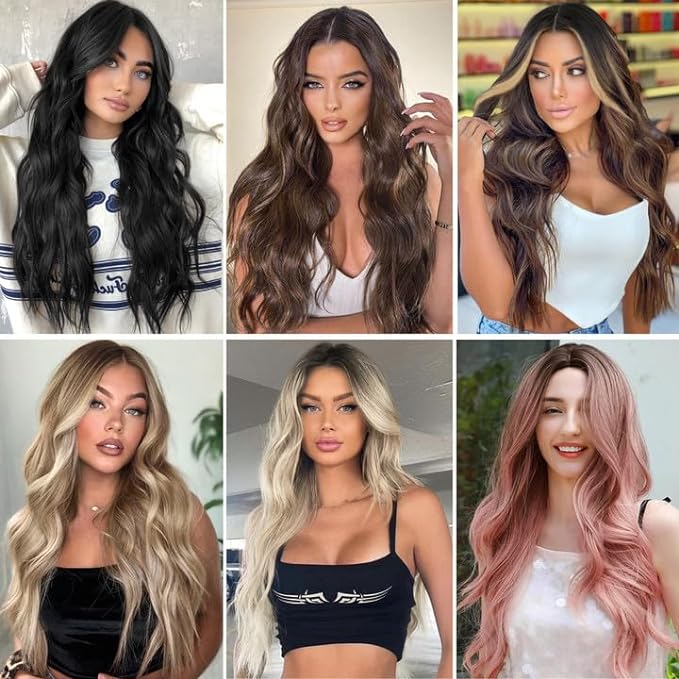 NAYOO Long Ombre Bluish Green Wavy Wig for Women 26 Inch Middle Part Curly Wavy Wig Natural Looking Synthetic Heat Resistant Fiber for Daily Party Use (Ombre Bluish Green)