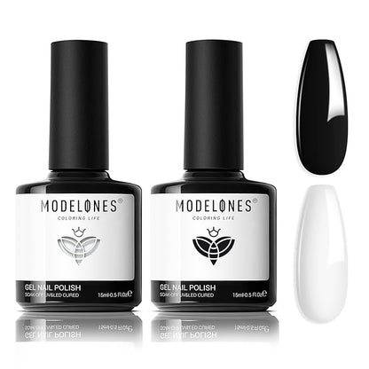 modelones Gel Nail Polish Set, 2 Pcs 15 ML Black and White Gel Polish White Black Nail Polish Soak Off LED Pastel Summer Polish Nails Art Manicure Home DIY Gift For Women Girl
