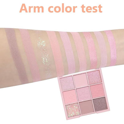 9 Colors Eye Shadow Palette Makeup,Light Pink Purple Matte Glitter Shimmer Nude Powder Eyeshadow,Waterproof Blendable Highly Pigmented Neutral Eyeshadow Long-lasting Naturing-Looking