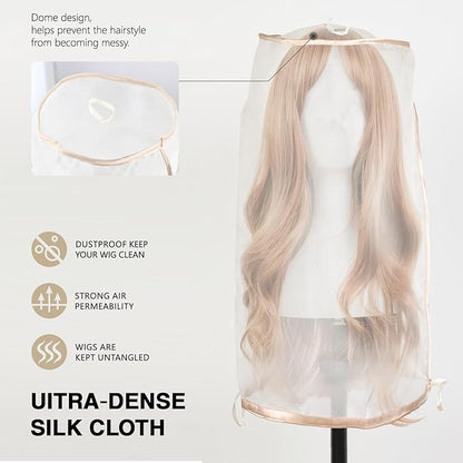 10pcs Wig Storage for Multiple Wigs Bag with Drawstring, Transparent Dust-Free Mesh Hair Extension Storage for Mannequin Head Wig Accessories (Light Golden)