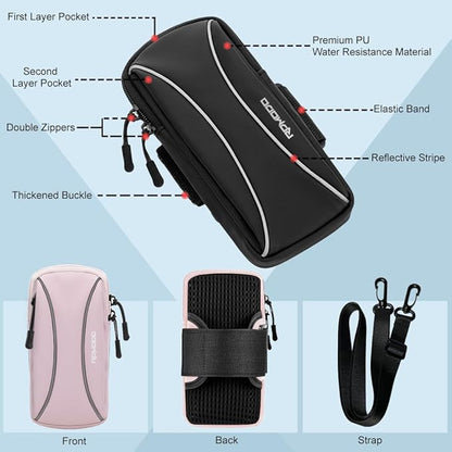 Arm Band for Phone for Running, Small Crossbody Purses for Women Men, Arm Phone Holder for Running Hiking with Reflective Stripes, Cell Phone Running Armbands for iPhone Samsung 7.2 Inch (Pink)