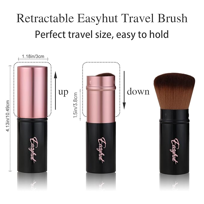 Retractable Kabuki Makeup Brushes 2 Pcs Blush Brushes Set Portable Powder Brushes with Flat and Angled Top for Liquid Cream Cosmetics Travel. (rose gold)