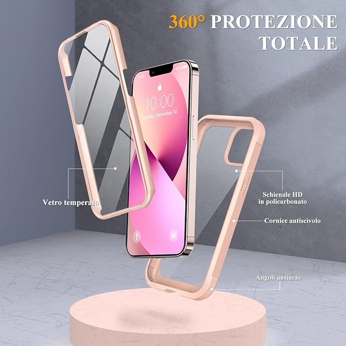 Miracase Compatible with iPhone 13 case 6.1 inch, [Glass Instead Plastic] with Built-in 9H Tempered Glass Screen Protector for iPhone 13,2023 Upgrade Full-Body Glass Clear Case,Crystal Pink