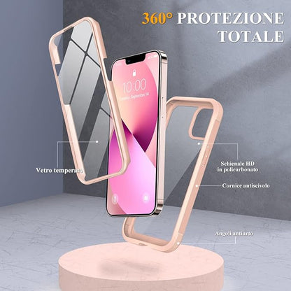 Miracase Compatible with iPhone 13 case 6.1 inch, [Glass Instead Plastic] with Built-in 9H Tempered Glass Screen Protector for iPhone 13,2023 Upgrade Full-Body Glass Clear Case,Crystal Pink
