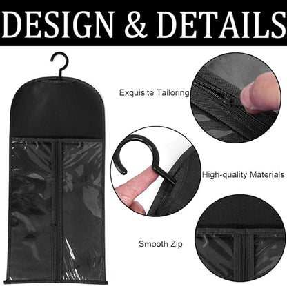 3PCS Wig Hanger and Hair Extension Holder for Multiple Wigs - Dust-proof Storage Bags With Hook for Accessories (Black)