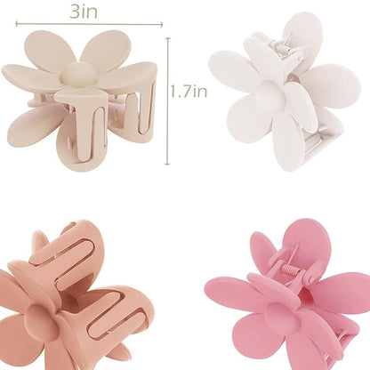 Flower Hair Clips 6 PCS Flower Claw Clips for Women Matte Large Claw Clips Strong Hold Jaw Clamps Hair Accessories for Thick Hair 6 Colors