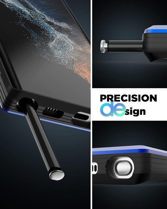 for Samsung Galaxy S22 Ultra Case-Aluminum Frame-10 FT Drop Tested,S22 Ultra Case with 1 Pack Camera Lens Protector+1 Pack Soft Screen Protector,Shockproof-Slim for S22 Ultra Case 6.8" (Blue)