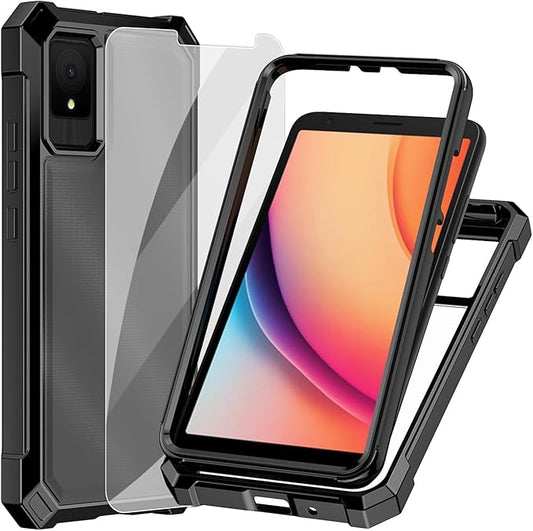 Ailiber for TCL K11 Case, TCL K11 T432W Case with Screen Protector, Dual Layer Shockproof Bumper, Clear Transparent Anti Yellowing, Military Grade Protection Cell Phone Cover-Black