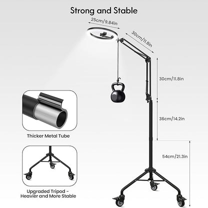 LUXSURE Ring Light Tripod for iPhone, Overhead Phone/Camera Mount with Casters,LED Ring Light with Stand and Phone Holder,Phone Tripod with Light for Video Recording/Live Streaming/Cooking