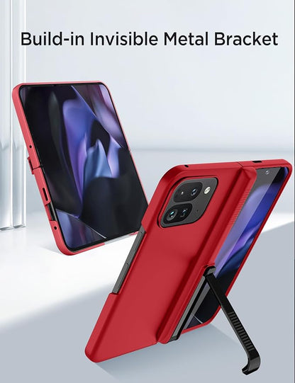 Miimall Dustproof Cases for Pixel 9 Pro Fold Cases, [Kickstand & Hinge Protection][All-Inclusive Protection] Anti Slip Matte Surface Full Body Case for Google Pixel Fold 9 Pro Case, Red