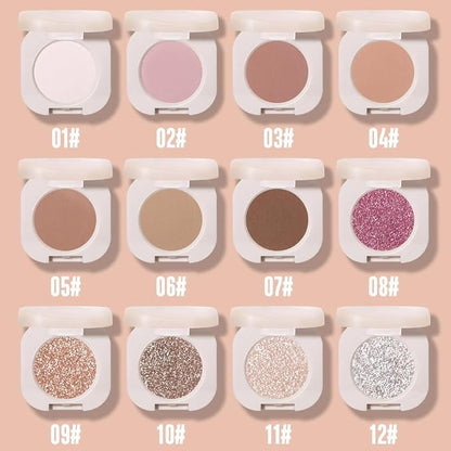 Monochrome Glittler Shimmer Eyeshadow Palette,Silver Gray White Shimmer Powder Eyeshadow,24 Hour Waterproof Blendable Pressed Glitter Single Eye Shadow Apply Makeup Easily, Vegan