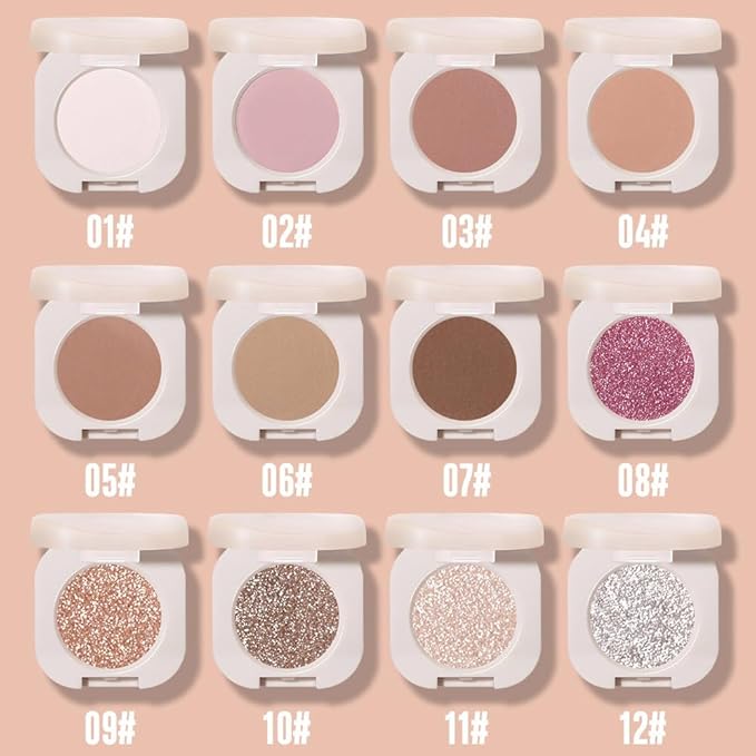 2Pcs Glitter Shimmer Sparkle Eyeshadow Palette Makeup, Light Brown Pearl White Glitter Shimmer Metallic Holographic Multichrome Cream Iridescent Single Monochrome Eye Shadow Makeup