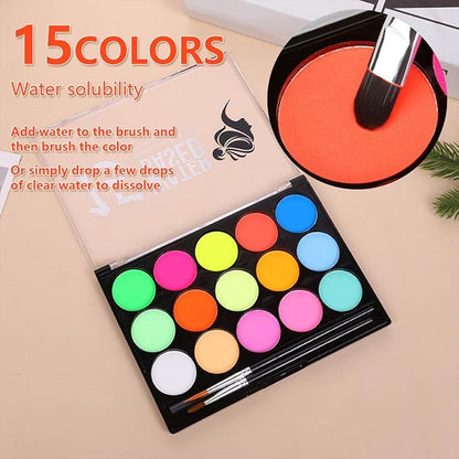 15 Color UV Blacklight Face Paint,Glow in The Dark Body Paint,Water Based Neon Fluorescent Face Painting Kit Palette,Water Activated Eyeliner Makeup,Washable for Kids Adult Halloween Masquerades Club