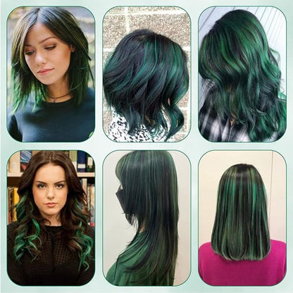 20 Inch Colored Hair Extensions, Party Highlights Straight Colorful Clip In Hair Extensions, Synthetic Rainbow Hairpieces for Girls Kids Gift(10Pcs Green)