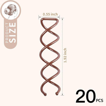 20PCS Spiral Hair Pins, Spin Pins Spiral Bobby Pins for Girls, Women and Kids, Non-Scratch Round Clip & Bun Twist, Stylish Bun Bobby Pins, Premium Spin Pins for Hair, Brown