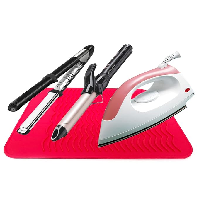Heat Resistant Mat for Curling Irons, Hair Straightener, Flat Irons and Hair Styling Tools 9" x 6.5", Red