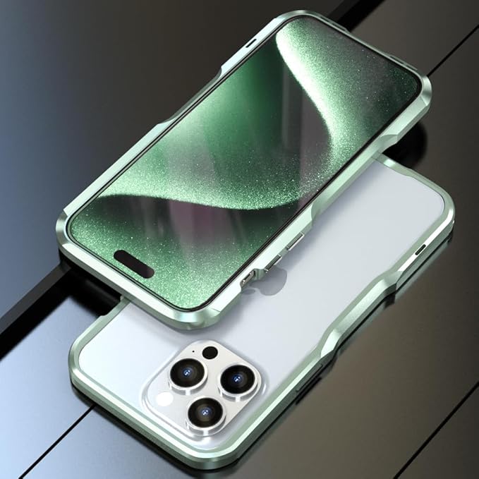 HENGHUI Aluminum Bumpers for iPhone 15 Pro Max Bumper Case with Strap Hole Metal Frame Bumper Cover Shock Absorbent Slim Cool Design (Light Green)