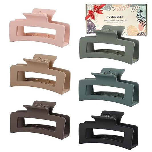 6 Pack Square Claw Clips for Women Girls, 3.5" Medium Non-slip Rectangular Matte Claws Strong Jumbo Hair Styling Accessories for Thin Hair, Light Green