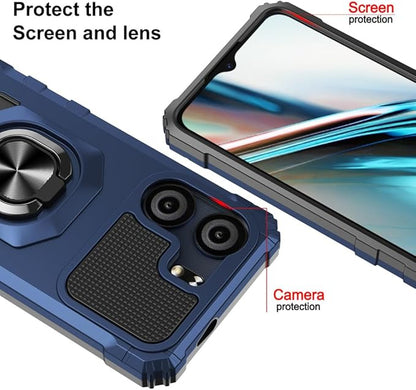 for BLU View 5 B160V / BLU F5 5G Case with 1 Pack Screen Protector,Dual Layer Hybrid Heavy Duty Defender Protection,Sleek Rugged Reinforced Cushion Corner Kickstand Shockproof Bumper Cover Blue