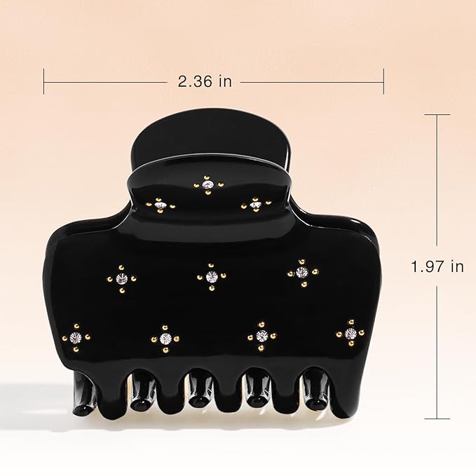 Kitsch Rhinestone Hair Claw Clip, Strong Grip Recycled Plastic Hair Clip for Thick, Curly & Fine Hair, Sparkling Stud Design for Elegant Updos & Half-Up Styles, Medium, Black, 1pc