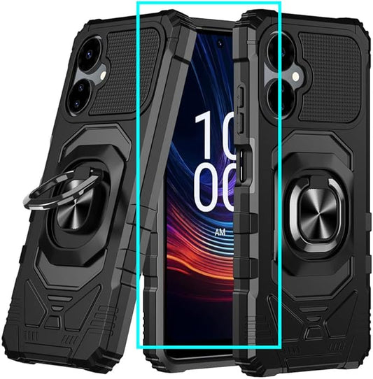 for Boost Mobile Celero 5G 2024 Case with 1 Pack Screen Protector,Dual Layer Hybrid Heavy Duty Defender Protection,Sleek Rugged Reinforced Cushion Corner Kickstand Shockproof Bumper Cover Black