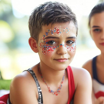 Red White Blue USA Flag Patriotic Memorial Day Face Glitter,4th of July Accessories Independent Day Body Glitter Face Paint,Fourth of July Outfits for Women,Festival Celebrations Makeup