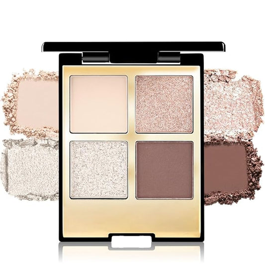 4 Colors Eyeshadow Makeup Palette,Nude Rose Gold Brown Highly Pigmented Natural Neutral Nude Eye Shadow Palette with Mirror,Long Lasting Naturing-Looking,Waterproof,Blendable,Travel Size