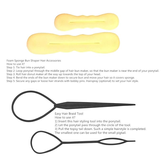 Hair Accessories Set: Foam Bun Shapers, French Twist Clip, Snap Buns, Elastic Bands, Hair Pins (Blonde)