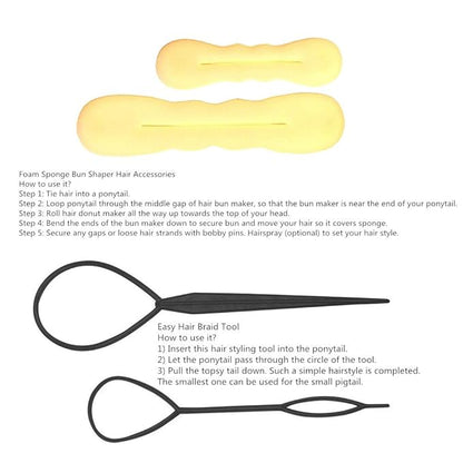 Hair Accessories Set: Foam Bun Shapers, French Twist Clip, Snap Buns, Elastic Bands, Hair Pins (Blonde)