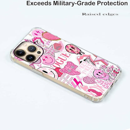 Case for iPhone 13 Pro with Pink Design,Aesthetic Hippie Indie Popular Elements Pattern,Shockproof Soft TPU Bumper Phone Cover(13pro,Pink)